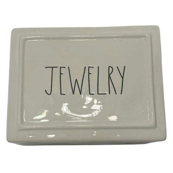 Rae Dunn Jewelry Box Ceramic White Artisan Lid Organizer Gift Discontinued - Picture 1 of 11